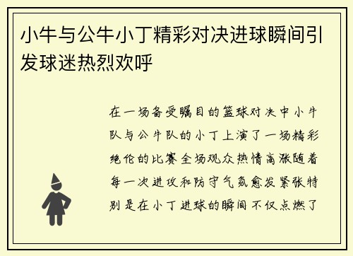 小牛与公牛小丁精彩对决进球瞬间引发球迷热烈欢呼